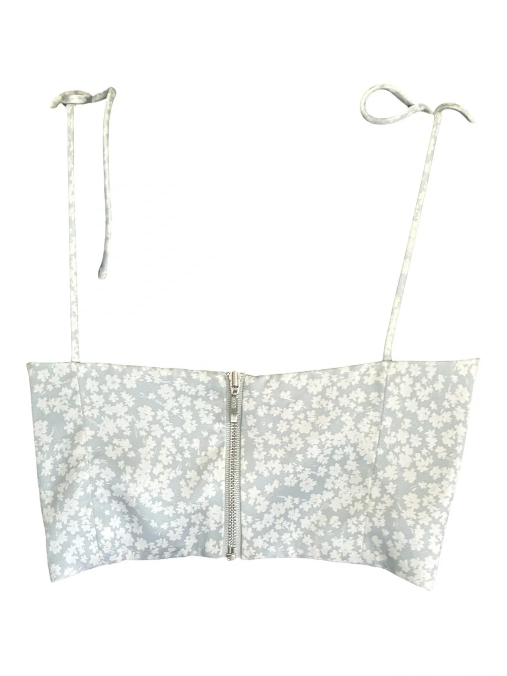 White Fox Ditsy Floral Tie-Front Light Blue Bralette - Size XS